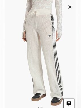 NWT Adidas Women's Cream Firebird Open Knit Crochet Track Pants - Size Medium